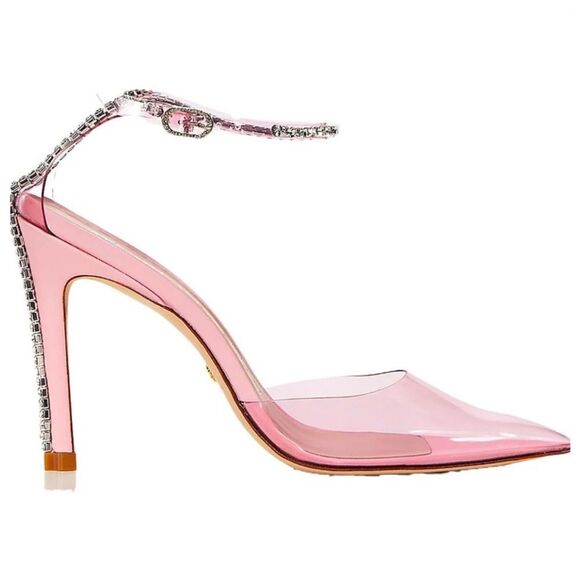 Stuart Weitzman Pink Clear Heels with Rhinestone Strap, US8,5 - Picture 2 of 12